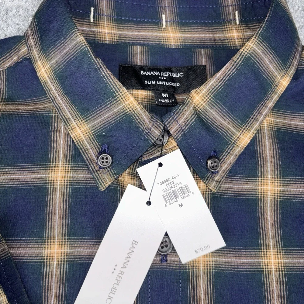 Banana Republic Slim Untucked Plaid Shirt Mens Medium M Long Sleeve NWT New Fall